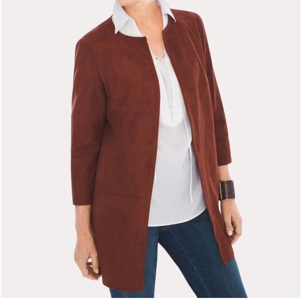 Chico's Topper Faux Suede Open Front Cardigan Jacket Duster Womens Style